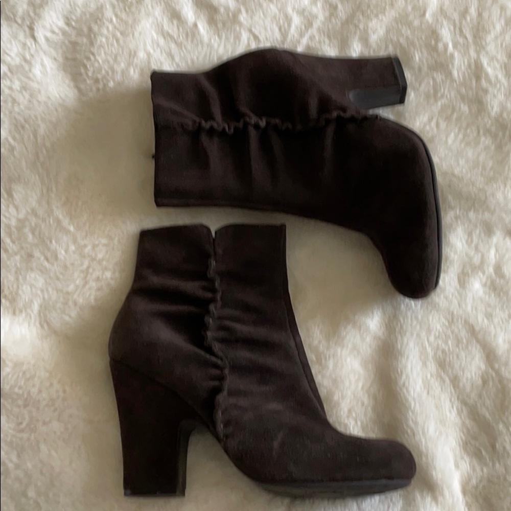 Dark brown suede booties